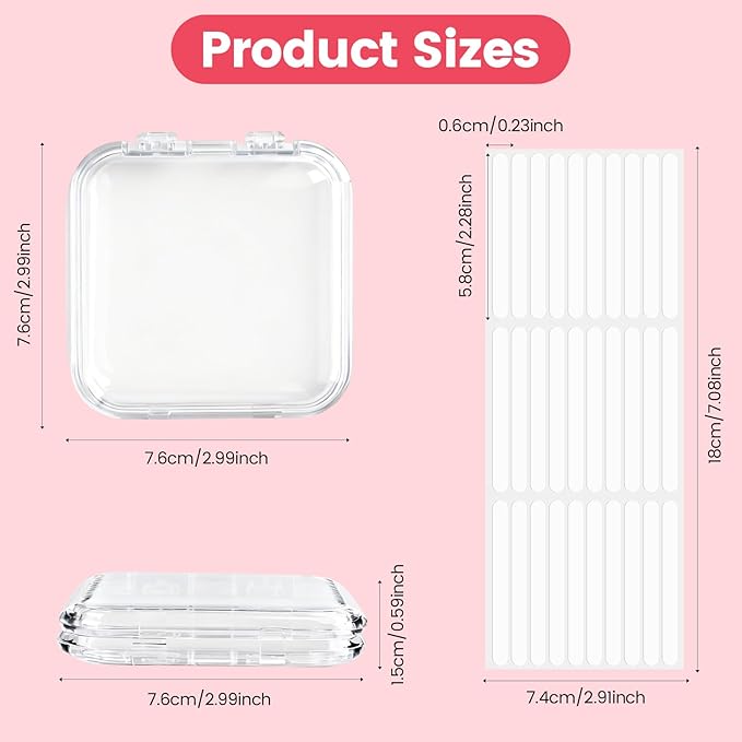 15 Pcs Press On Nail Packaging Box Press on Nail Storage Box for Press Ons with 90 Pcs Adhesive Double Sided Tape for Fake Nail Storage Case Nail Display Nail Salon Supplies (Transparent)