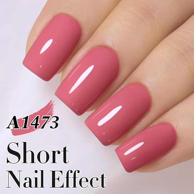 Double Rhythm Gel Polish 15ML Jelly Sheer Pastel Light Milky Color Pearl White Bottle 1 PC 0.5 OZ Full Size Nail Art Salon at Home (Rose Pink-D1473)
