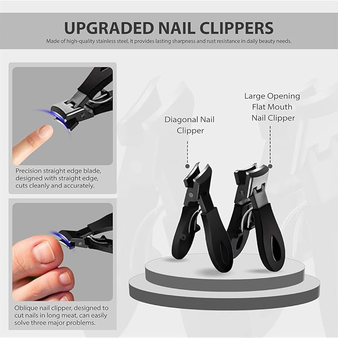 2Pcs Ingrown Toenail Treatment Kit with Wide Jaw Nail Clippers - Heavy Duty Angled Cutters for Thick Toenails & Seniors, Professional Stainless Steel Tools