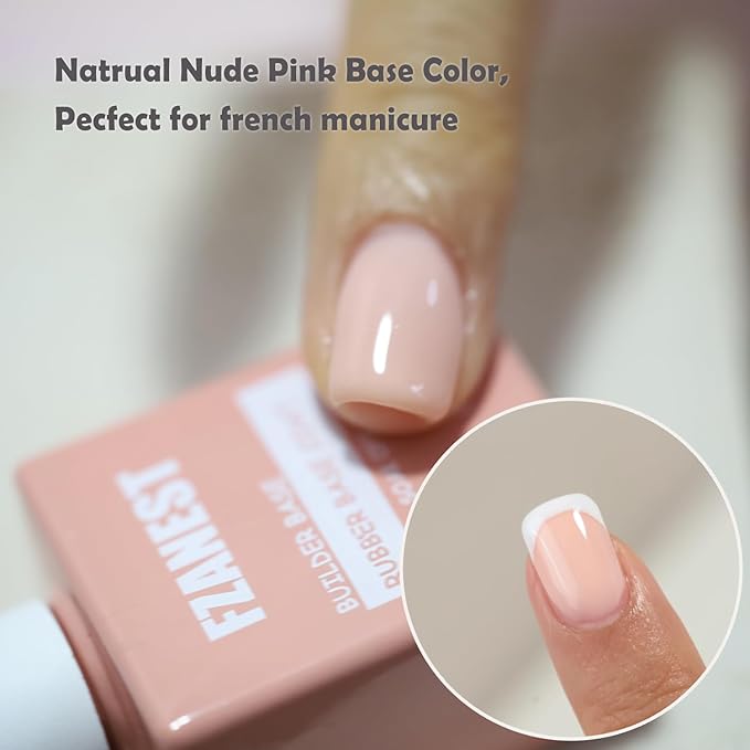 FZANEST Nude Pink Builder Gel 15ml, Natural Color Rubber Base Gel Polish for Nail Strengthener Extension Self-leveling Soak Off UV LED French Nail Base