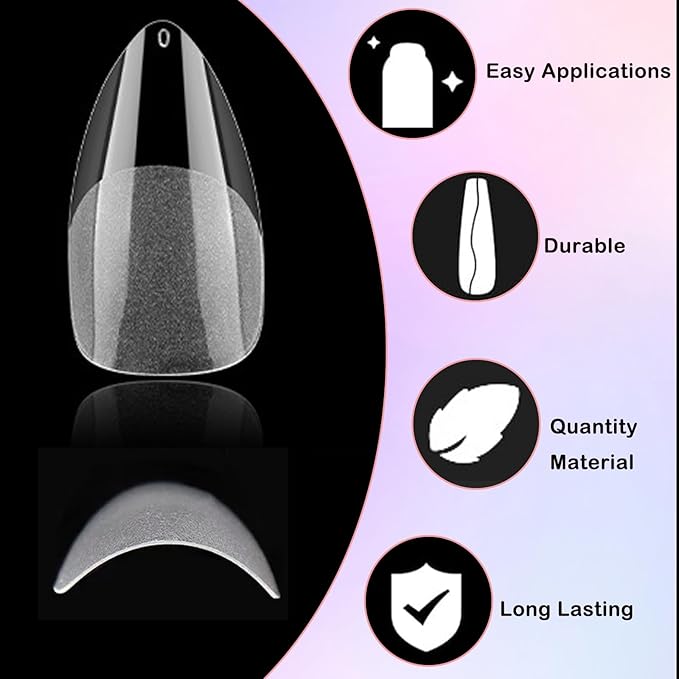LoveOurHome 600pc Almond Nail Tips Medium Fake Nails Clear Press on Nail Almond Full Cover Short Stiletto Soft Gel Nails Tip Medium Artificial False Fingernails for Gel Acrylic Nail Extension