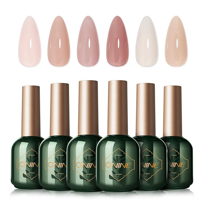3-Free Gel Nail Polish Set - 6Pcs 10g Nude Pink Jelly UV/LED Gel, Long Lasting High Gloss Soak Off Nail Gel, Nail Beauty Design Manicure for Professional, Salon & Home Use, No Hema & TPO & Di-Hema