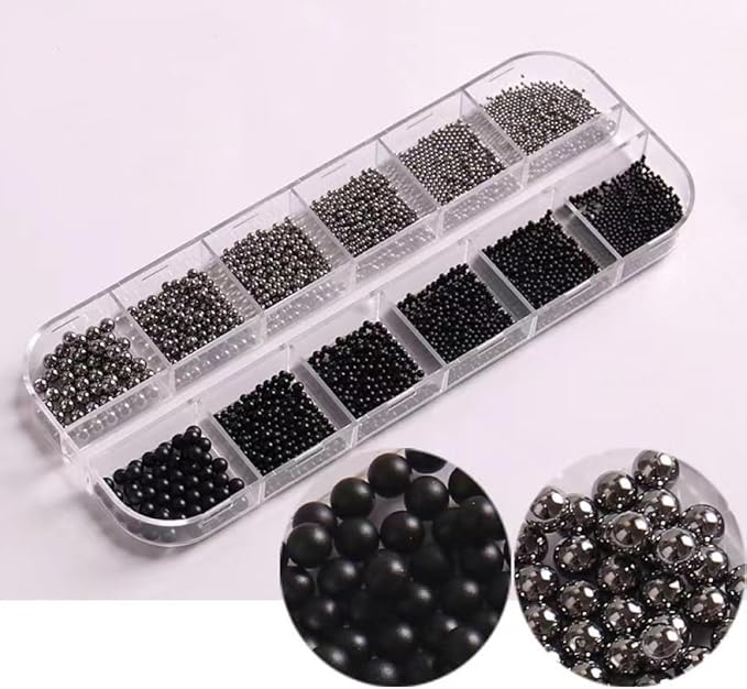 3D Nail Caviar Beads for Nail Art Metal Mini Nail Ball Beads Nail Studs DIY Decorations Accessories (Gun Black and Black)