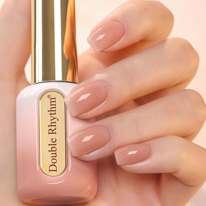 Double Rhythm 0.50 OZ Gel Polish Hema Free Same Color Same Bottle Golden Round Translucent Neutral Natural Milky 15 ML Jelly UV Polish Art DIY at Home (Nude Peach-C1368)