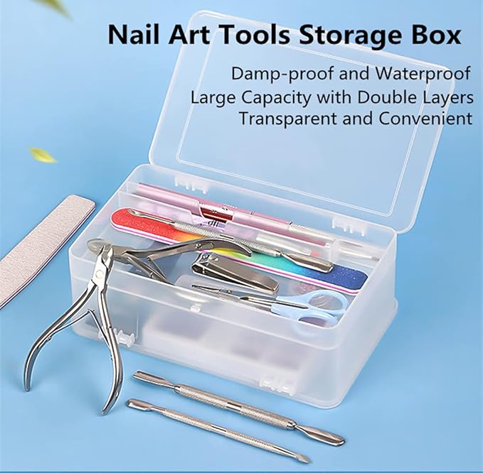 Plastic Nail Art Tools Organizer Nail Brushes Container Case Manicure Tools Holder Double Layers Large Capacity Nail Tools Storage Box (transparent)