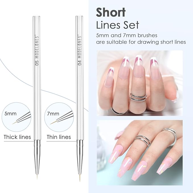 Modelones Nail Art Brushes, Thin Liner Brushes 5Pcs Set for Nail Art Gel Polish Painting Designs with Hexagonal Shape Easy Hold 5/7/9/11/20mm