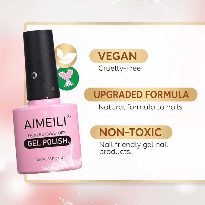 AIMEILI Hema Free Rubber Base Gel For Nails, Soak Off U V LED Clear Sheer Gel Nail Polish, 4 in 1 Nail Strengthen/Enhance/Base Coat/Color Set Of 6pcs X 10ml - Kit 44