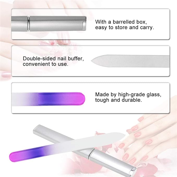 5 Pack Glass Nail File with Case, Crystal Fingernail Files, Double Sided Finger Nail Files, Professional Manicure Nail Care for Women Girls, Christmas Gifts Stocking Stuffers