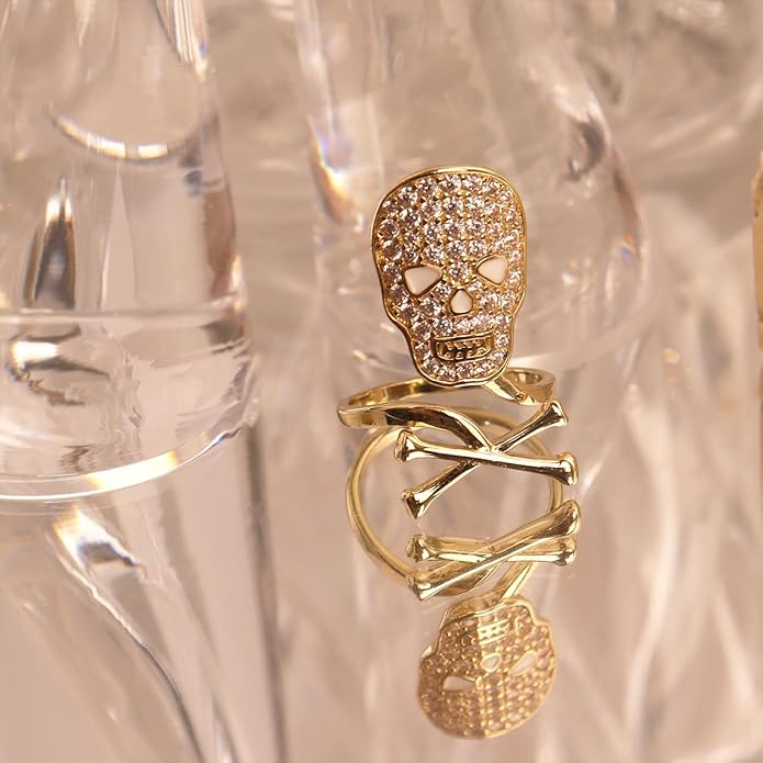 Jean Beau Finger Nail Ring for Women Teen Art Rhinestones Finger Tip Rings Gold Metal Nail Decoration Nail Protect Fashion Jewelry Gift