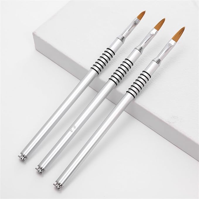 SILPECWEE 3Pcs Kolinsky 3D Nail Art Brush Set - Size 2/4/5#, Acrylic Nail Brush with Silver Metal Nonslip Grip Handle Polish Clean Up Manicure Sculpture Tools for Women Acrylic Application