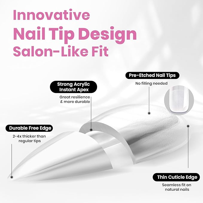 Beetles Tipex Lite Pre-Built Apex Gel Nail Tips, Stiletto Medium, 256pcs Value Pack, 16 Sizes, Flat-Nail Friendly Acrylic Tips for Natural Nail Beds, Easy for Beginner DIY
