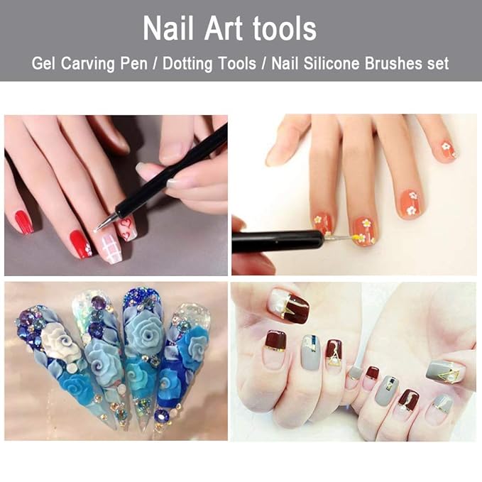 5pcs Nail Art Dotting Tools Pen Dual Head UV Gel Carving Pen Nail Silicone Brushes Set Pottery Clay Sculpting Tools Modeling Painting Drawing Tool DIY Art Craft (Pink)