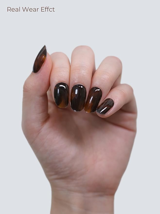 Semi Cured Gel Nail Strips - UV Light Gel Nail Stickers - 20 Long Lasting Salon Quality Wraps (Black Amber)
