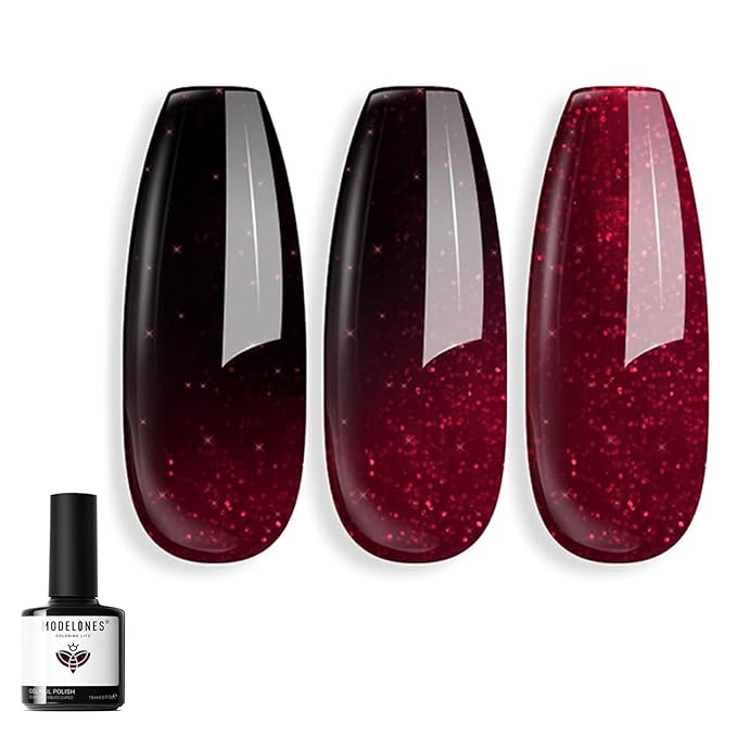 modelones Red Gel Nail Polish Burgundy Wine Color Changing Mood Temperature Change Nail Polish Gel Soak Off Nail Art 15ML