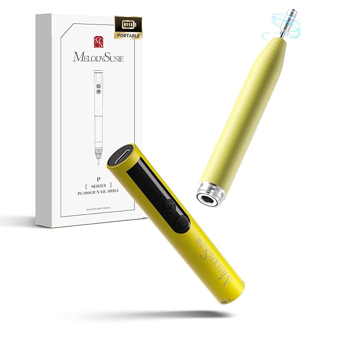 MelodySusie PocketNail Pen-Shaped Cordless Modular Nail Drill, Extended Kit, PC100GR 20000RPM Slim Portable Rechargeable Electric File for Nail Care & Gel Removal at Home for Beginners, Lemon Grass