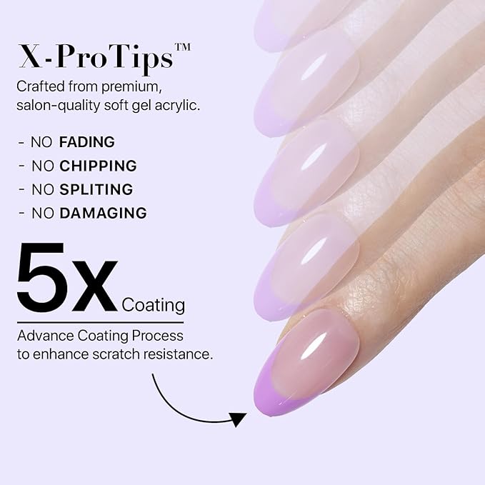 SXC Cosmetics French Tip Press On Nails – Purple Series, Short Almond, X-Pro Tips Starter Kit | 160PCS, 16 Sizes, 5 Styles, Beginner-Friendly