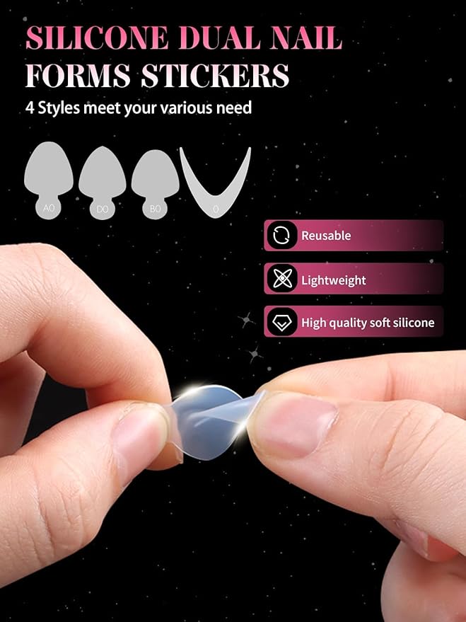 EBANKU Dual Forms for Poly Gel, 288PCS Poly Nail Gel Forms for French Nails, 96PCS French Silicone Reusable Pads, 5PCS Nail Clips, Brush Pen Nail Files Buffer, Nail Extension Kit for Builder