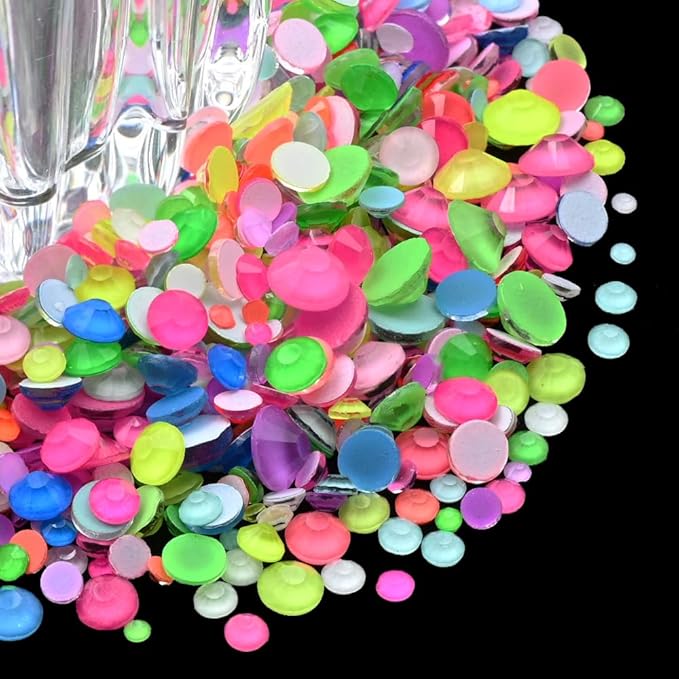 Flatback Glass Rhinestones,Bedazzler Gems Non Hotfix Crystal Rhinestones for Crafts Nail Charms Clothes Tumblers,Mixed Neon,Mixed Size,35g