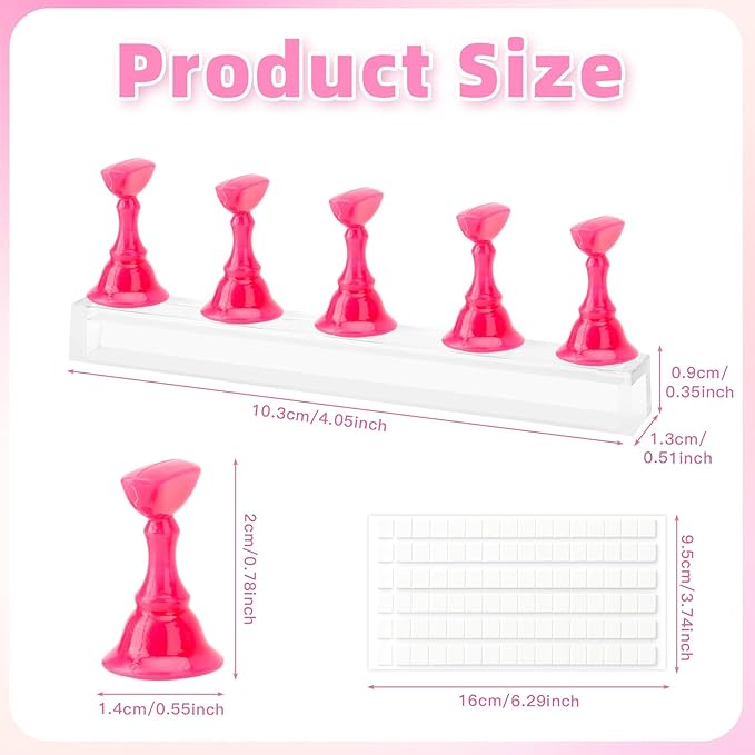 Nail Stand Nail Holder for Painting Nails 2 Sets Press on Nails Stand Display with 96 Pcs Reusable Adhesive Putty Clay Magnetic Acrylic Nailss Art Tools Accessories for DIY Salon Supplies Rose Pink