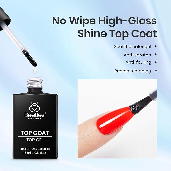 Beetles 4 Pcs 15ml Gel Top Coat and Base Coat Set with Nail Dehydrator and Primer, Professional Nail Prep Acid-Free and Hema-Free Dehydrate Bond Primer Set for Gel Nail Polish