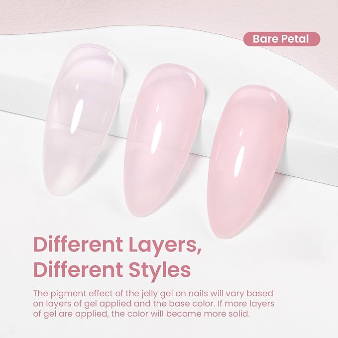 Beetles Stay Shining Bare Petal Nude Gel Nail Polish - 15ml Jelly Neutral Nude Pink Gel Polish Base Color Nail Concealer Sheer Pink Soak Off UV Translucent Effect Manicure Gift for Women