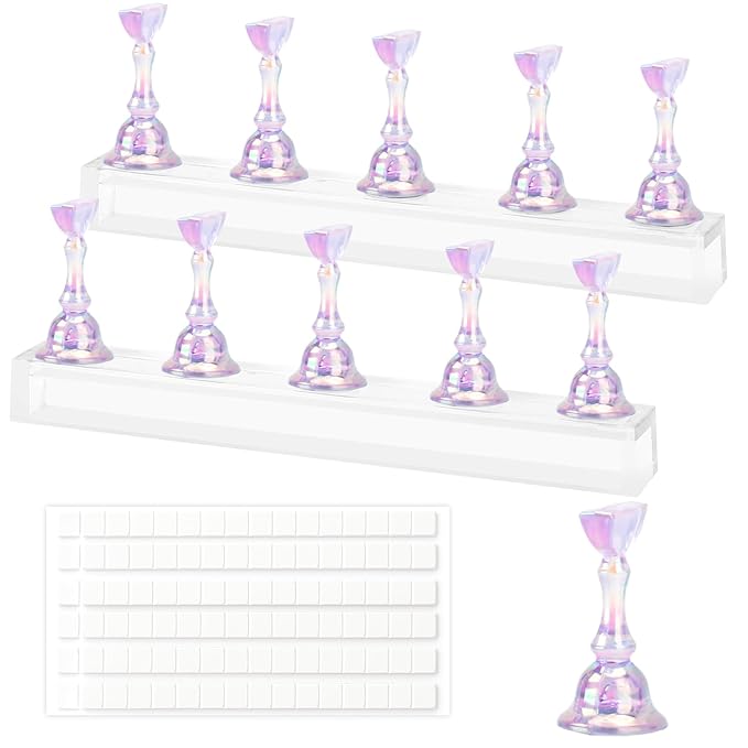 Nail Stand Nail Holder for Painting Nails 2 Sets Press on Nails Stand Display with 96 Pcs Reusable Adhesive Putty Clay Magnetic Acrylic Nailss Art Tools Accessories for Home DIY Salon Supplies Purple