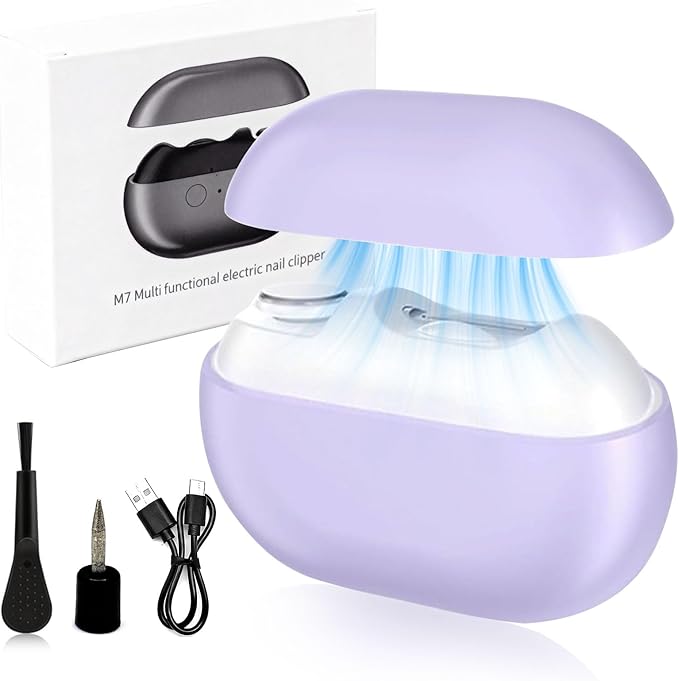 Valentines Day Gifts for Him & Her - Electric Nail Clipper for Seniors & Adults, Baby Automatic Nail Clipper with LED Light & Nail Scraps Storage, 3-in-1 Electric Nail Trimmer for Fingernail (Purple)