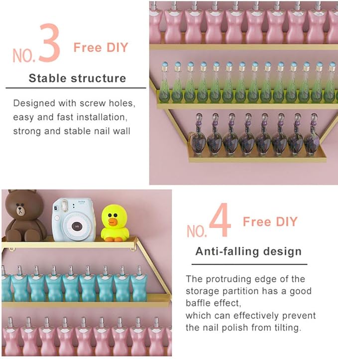 Metal Wall-Mounted Nail Polish Shelf and Essential Oil Rack, Used in Nail Salon, Beauty Salon, Home Perfume/Cosmetics/Beauty Supplies/Spices Collection Display Rack
