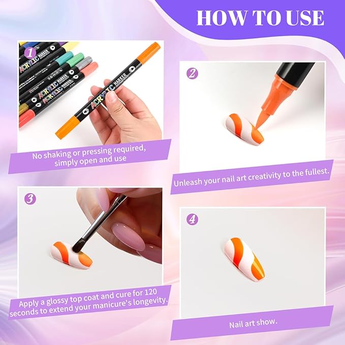 12PCS Nail Art Pen Set, 24 Colors Double-Ended Matte Finish Nail Markers for Women, Quick-Dry Nail Design Kit for DIY Home Salon & Beginners