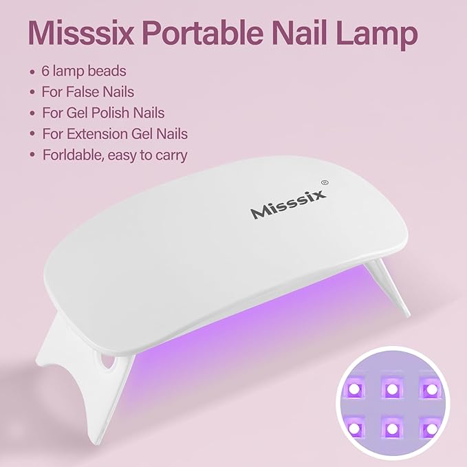 Misssix Short Almond Gel Nail Tips Kit, 216Pcs Pre Etched Clear Fake Nails, Full Cover False Nail 9-in-1 Gel Glue and Portable Mini U V Nail Lamp for Women 12 Sizes