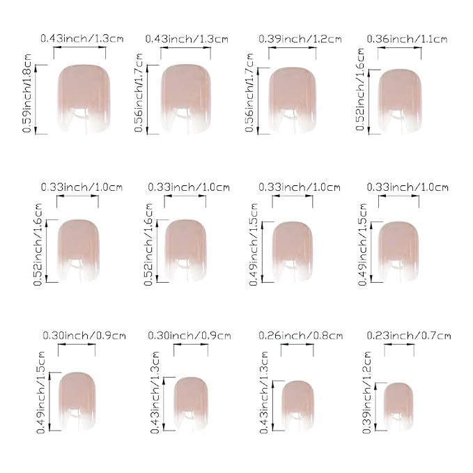 Chrome Press On Nails Short Square White Gradient Fake Nails Nude Pink Full Cover Glossy Glue On False Nails Acrylic Nails 24Pcs, S26