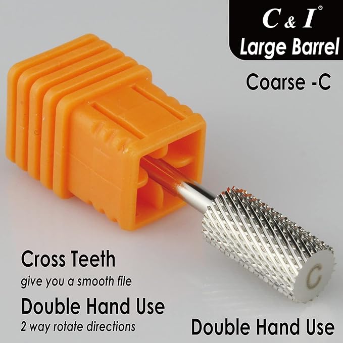 C & I Large Barrel Nail Drill Bits, Professional Electric File for Manicure Drill Machine, Nail Gels Remove, 3/32” (Coarse -C)