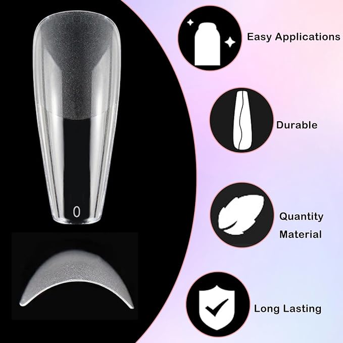 LoveOurHome 600pc Long Coffin Fake Nail Tips Clear Press on Nails Coffin False Nails Full Cover Soft Gel Nail Tips Long Acrylic Nail Artificial Fingernail for Salon & Home Gel Nail Extension