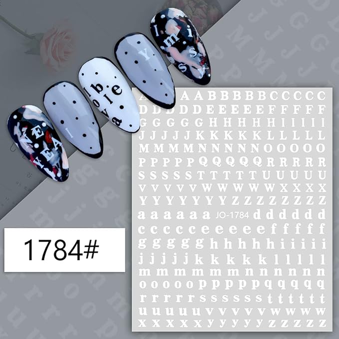 12 Colors Letters Nail Art Stickers, 3D English Self-Adhesive Sticker Design, Laser Gold Silver Red Black White Pink Yellow Green 26 Alphabet Nail Transfer Decals for Women Manicure Decorations