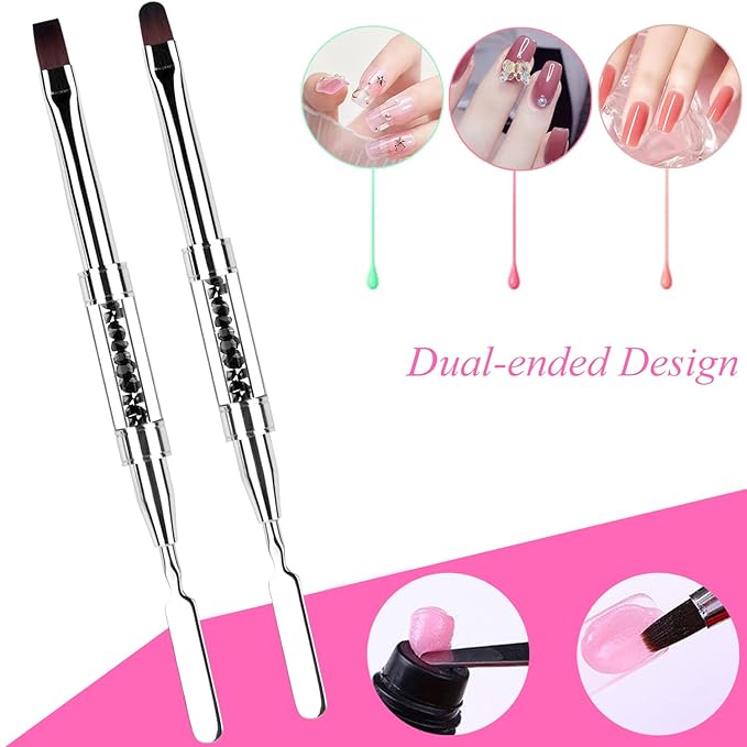 2Pcs Polygel Nail Brush & Picker, Dual-ended Oval & Flat Gel Nail Brushes Polygel Slice Tool for PolyGel UV Builder Gel Nails Extension