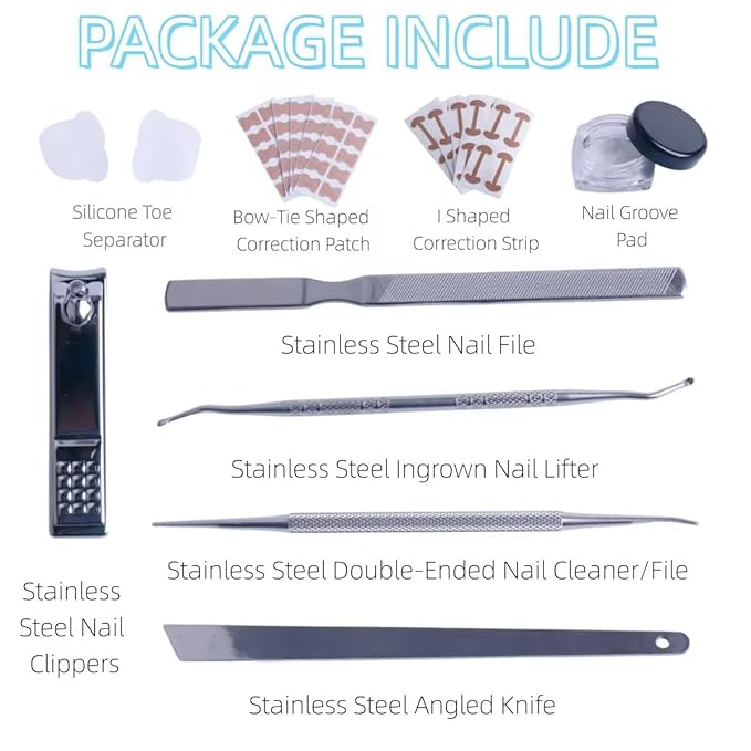 Ingrown Toenail Corrector Set, with Breathable Strips, Painless File & Lifter, Pedicure Tools for Men and Women