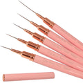 Professional Detail Nail Art Paint Liner Brush Set, 5Pcs Small Polish Design Tech Nail Tip Fine Line Striping Brushes, 25/15/11/9/7Mm Skinny Long Bristle Nails Drawing Pincel Para Uñas, Pink