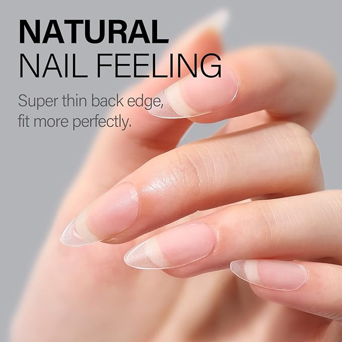 AILLSA Almond Nail Tips 450pcs Soft Full Cover Gel Nails Tips Matte Pre-shaped Press On False Extension Gelly Nail Tip for Acrylic Nails Professional, 15 Sizes Medium Nails Tip for Beginners