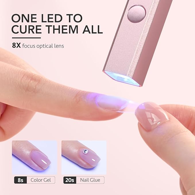 GAOY Cordless Nail Lamp with Stand, Mini Handheld UV Light with LCD Display for Gel Nails, Rechargeable USB Nail Dryer for Fast Curing, Rose Gold
