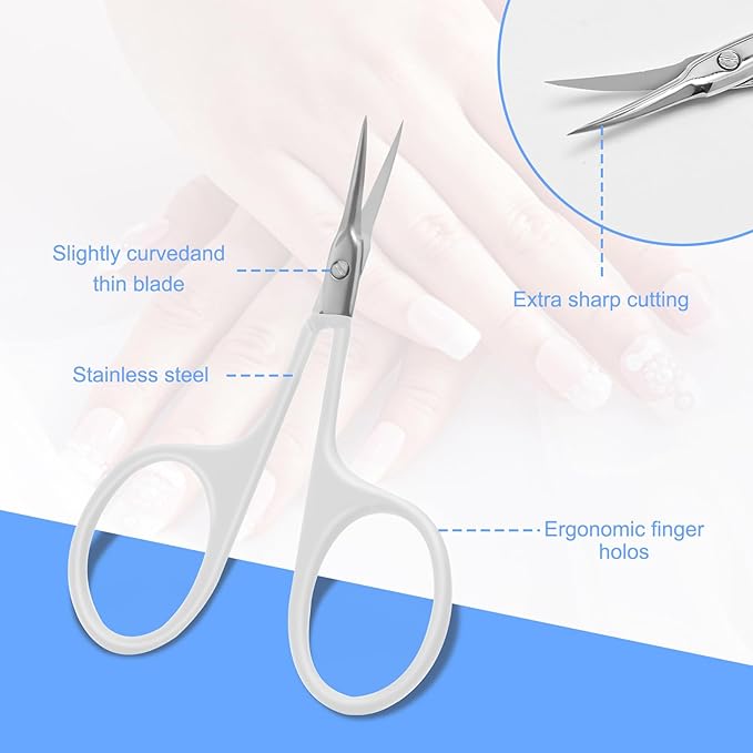 CGBE Manicure Scissors, Extra Fine Eyebrow Scissors for Grooming, Curved Blade Nail Scissors Precise Pointed Tip Grooming Kit for Eyebrow, Eyelash, Trim Nail and Dry Skin, White