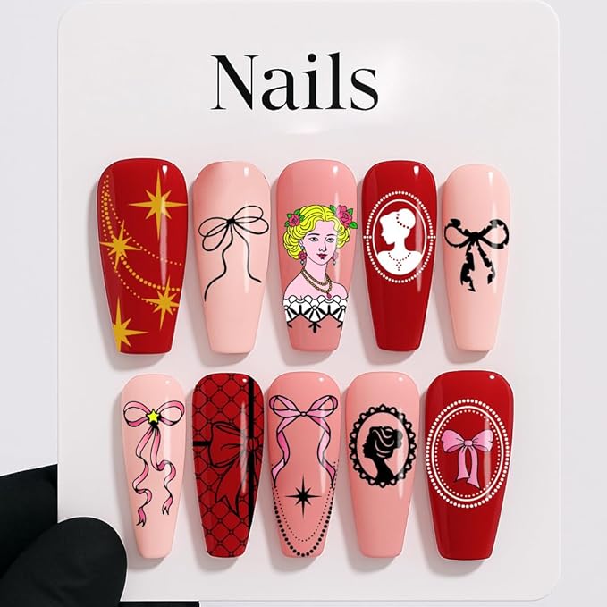 PH PandaHall 3pcs Retro Lady Portrait Nail Stamp Plates Bow Tie Nail Arts Templates Lace Ribbon Nails Art Stencils Vintage Style Nails Image Plates for Women DIY Manicures Salon Design Printing
