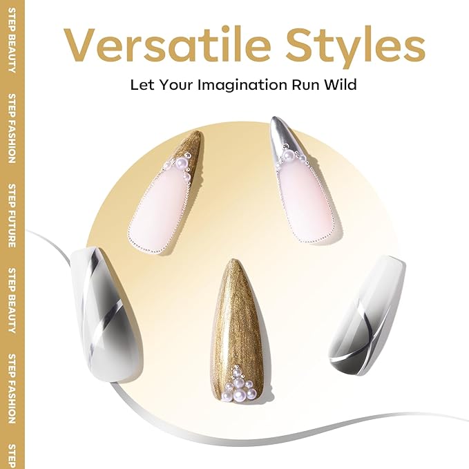 modelones Metallic Gold Silver Gel Liner Nail Polish 2 Pcs Chrome Mirror 3D Effect Nail Art Polish Bronze Thin Brush For Swirl Soak Off French Tip DIY Salon Nail Glue Manicure Gift For Women Girls