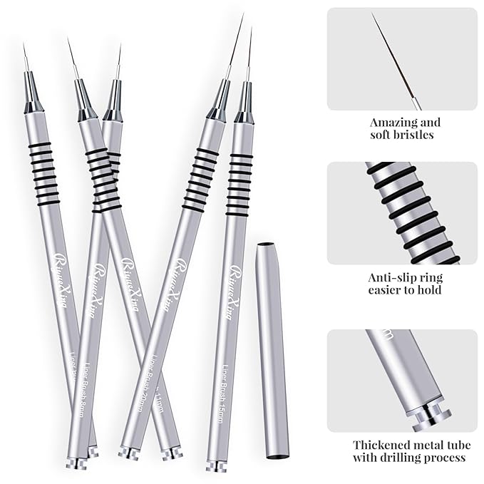 Nail Art Liner Brushes, 5Pcs, Size 5/8/11/15/20mm Nail Art Tools with Striping Nail Art Brushes for Long Lines, Thin Details, Fine Drawing. Striper Brushes Set Christmas Gift for Women