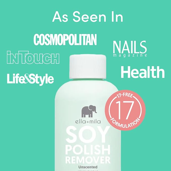 ella+mila Soy Nail Polish Remover – Unscented, Non-Acetone, Non-Toxic Fingernail Polish Remover for Natural Nails – Gentle, Vegan Formula Enriched with Vitamins A, C & E (4 fl oz)