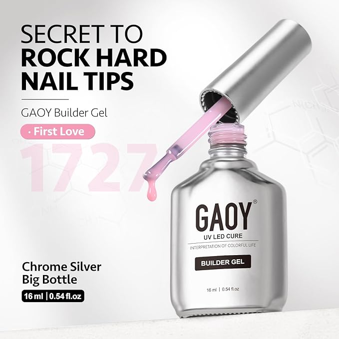 GAOY Builder Gel for Nails, 16ml Pink Nail Strengthener in a Bottle, Nail Extension Hard Gel, Soak Off Long Lasting UV Light Cure, 1727 First Love, Base Coat Top Coat Needed