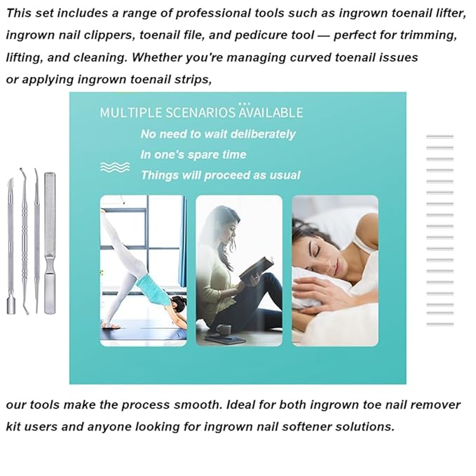 Ingrown toenail treatment, Professional ingrown toenails pedicure tool set, 60Pcs Breathable Toenail Corrector Patch with File and Lifter for Home Pedicure Care