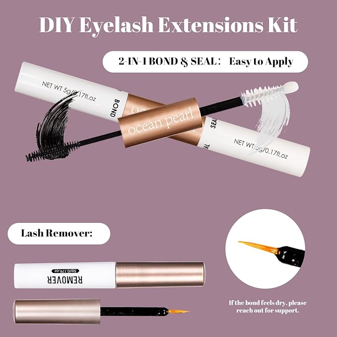 Individual Lashes with bond and seal Lash Remover DIY Lash Extension Kit 320 Pcs Cluster Lashes 10-16mm Natural Light C/D False Eyelashes for Beginner Makeup at Home (20D+50D）