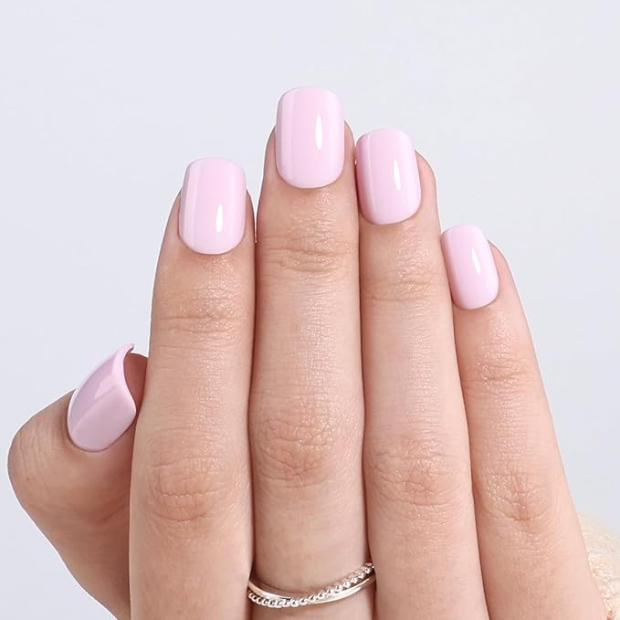 Pink Press On Nails Square - Pink Short Square Fake Nails, Press On Nails Reusable Stick On Nails in 15 Sizes, 30pcs False Nail Kit for Women & Girls (GirlyPink)