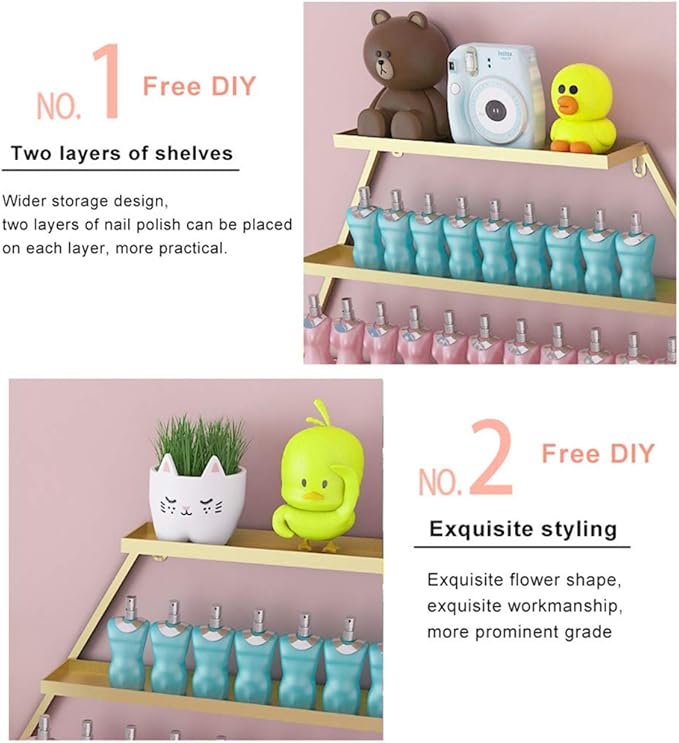 Metal Wall-Mounted Nail Polish Shelf and Essential Oil Rack, Used in Nail Salon, Beauty Salon, Home Perfume/Cosmetics/Beauty Supplies/Spices Collection Display Rack