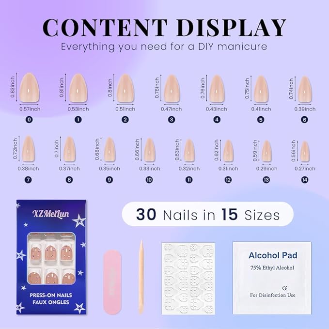 Nude Brown Jelly Press On Nails Short Almond, Glossy Design Acrylic Fake Nails with Full Cover Stick on Nails,Reusable Glue-On Stickers for Fashion False Nails for Women Gift